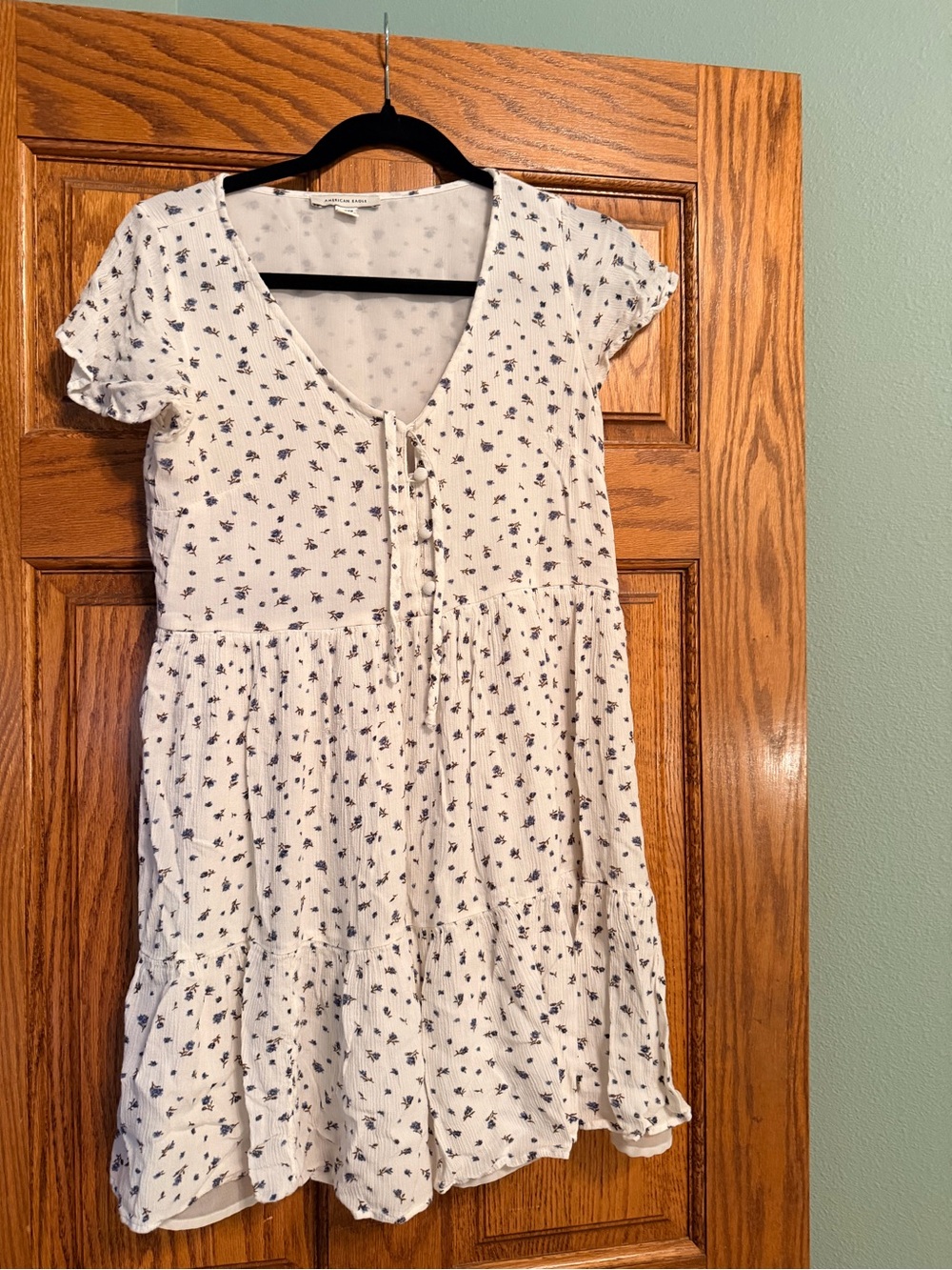 American Eagle Outfitters White Dress with Navy Floral Print
